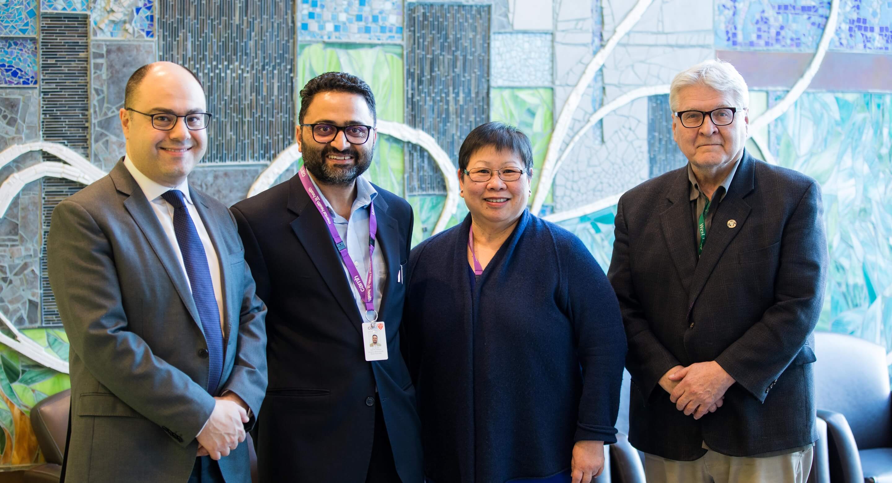 Integrated care pathway team members (from left): CAMH’s Dr. Tarek Rajji, Dr. Sanjeev Kumar and Rong Ting, and Dr. Peter Derkach
