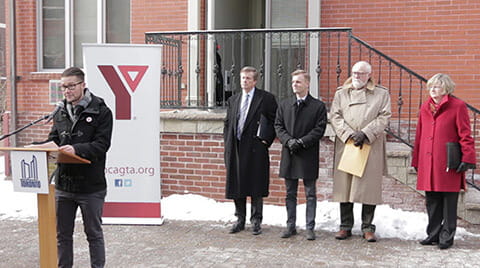 (L to R): Alex Abramovich, Mayor John Tory, Councillor Joe Cressy, David Harrison, Chair, Annex Resident’s Assoc. and Diane Sinhuber, Chair, Board of Directors, YMCA Greater Toronto.