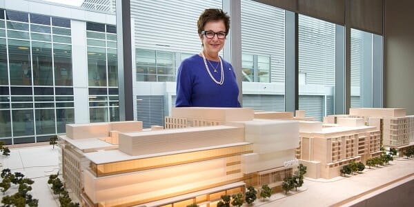 CEO of CAMH, Catherine Zahn looking at the prototype of what CAMH will look like in 2020.