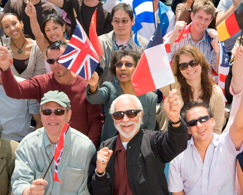 A rally of people from different nations.