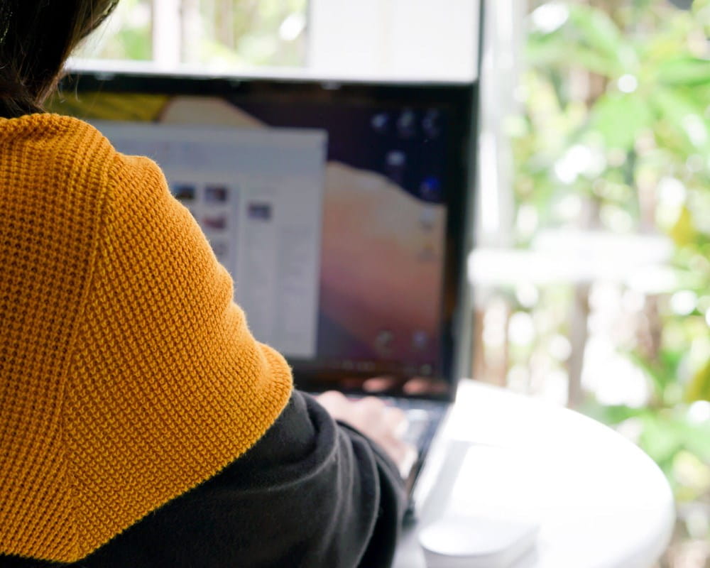 Closeup of someone doing research on a laptop.
