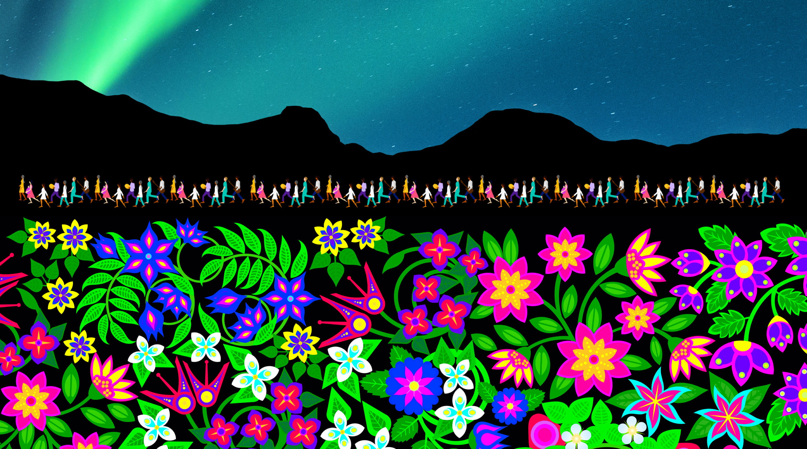 cover image from CAMH Land Acknowledgement Guidance document featuring art by Lisa Boivin