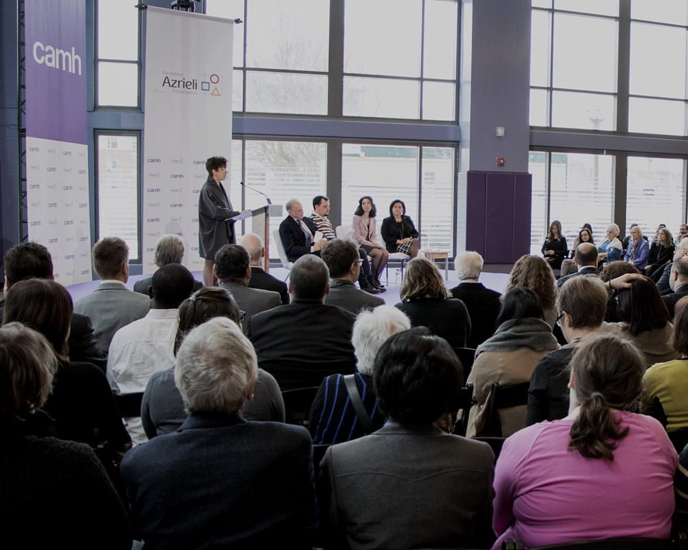 President and CEO Dr. Catherine Zahn and the panelists address the crowd at the Azrieli Centre opening event