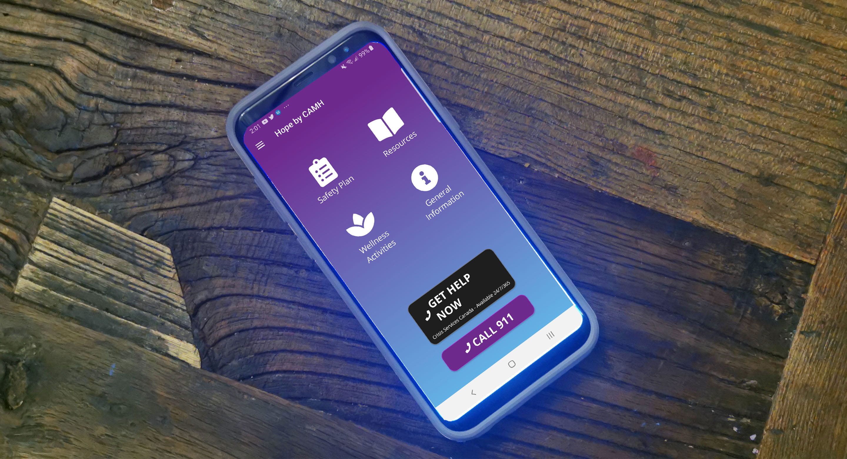 Image of smartphone showing Hope App