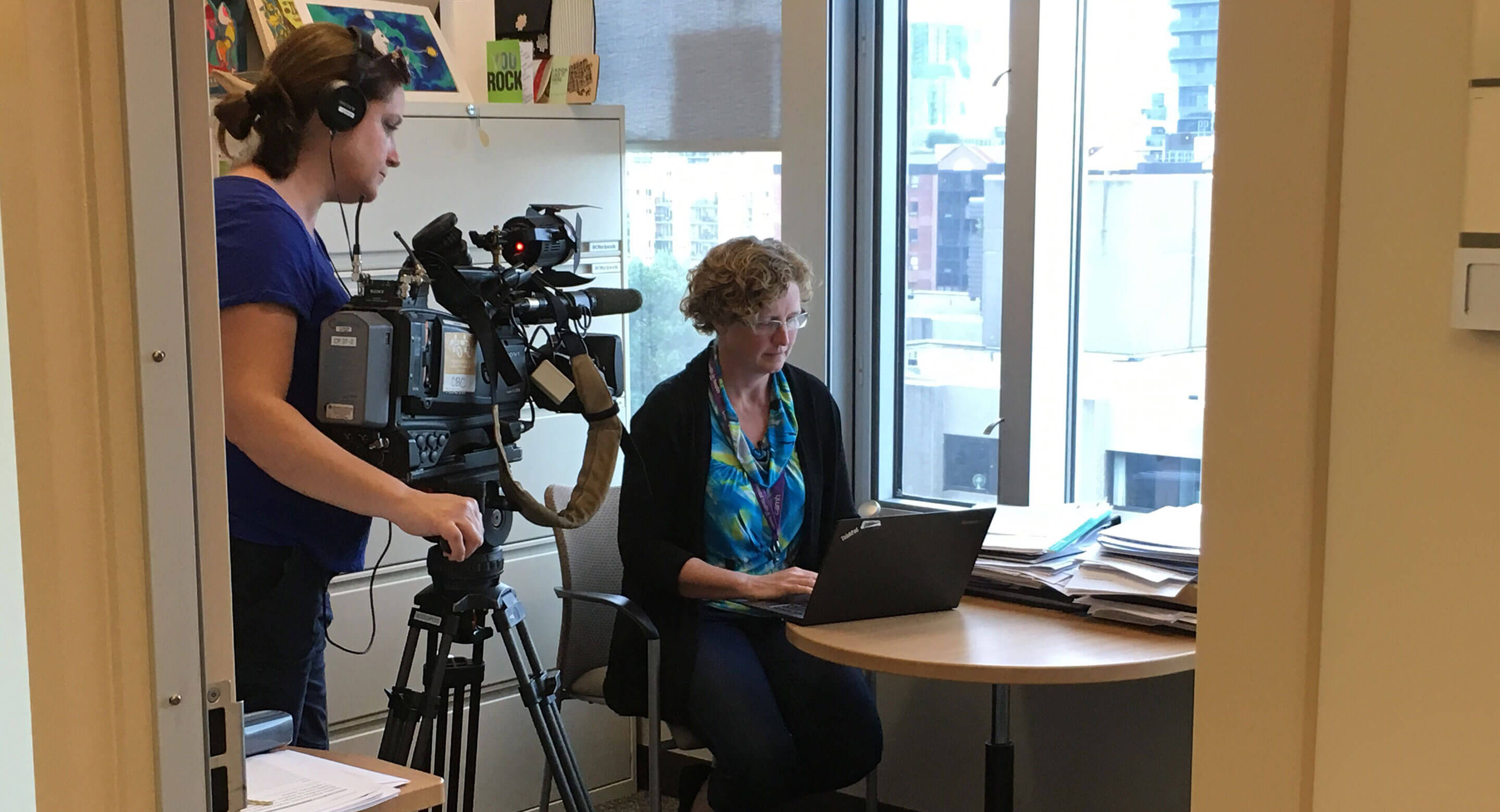 Dr. Joanna Henderson being interviewed by CBC’s The National about talking to children about cannabis.
