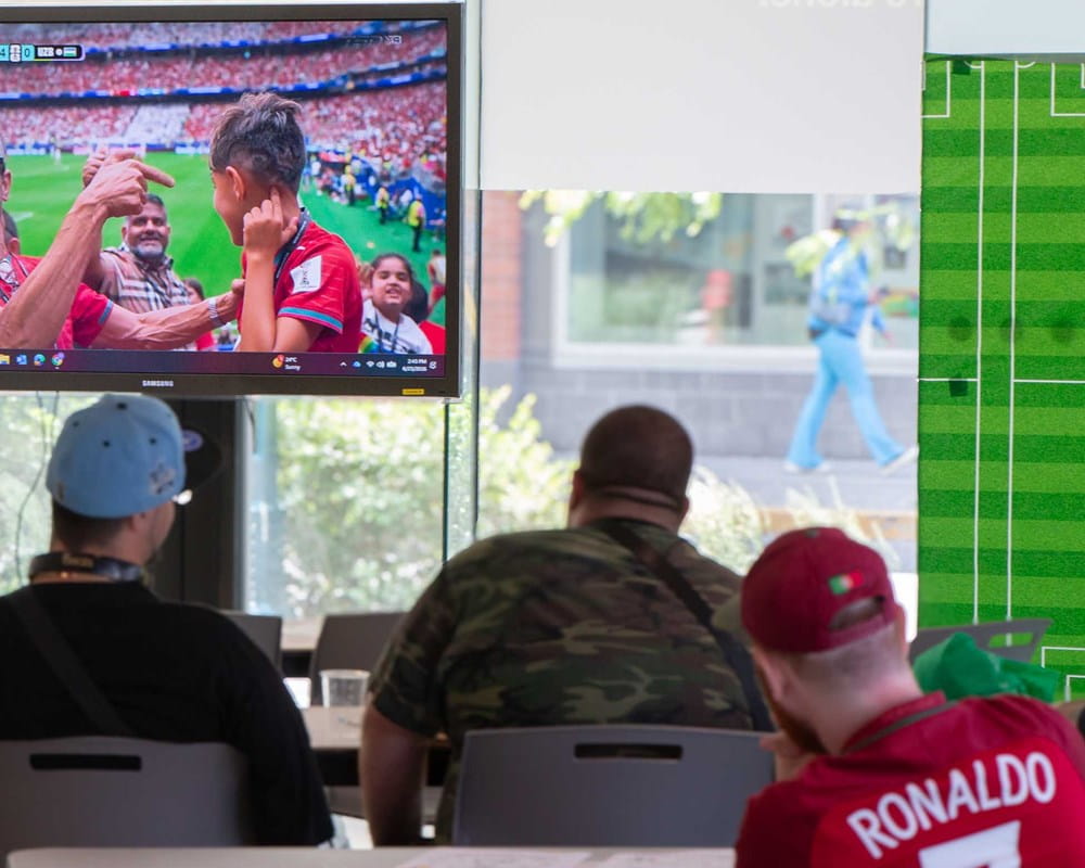 Group of people watching a soccer game