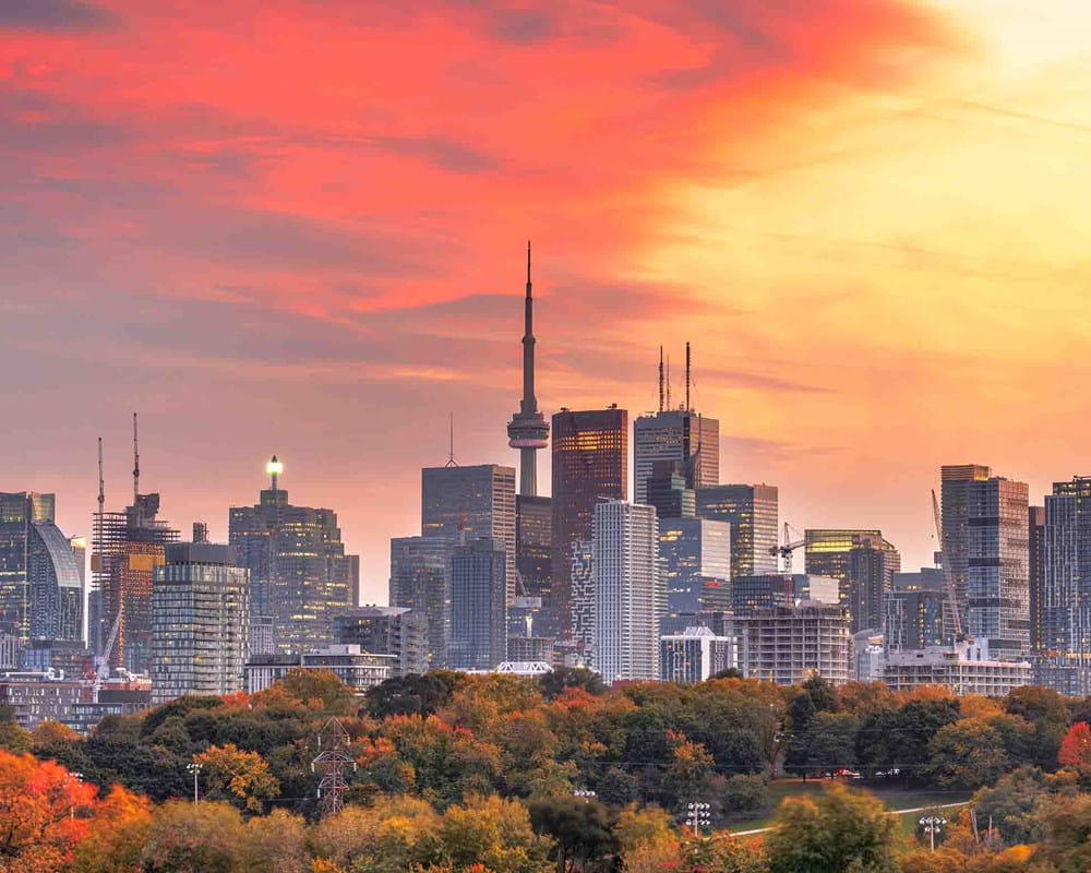 Skyline of Toronto with orange sky